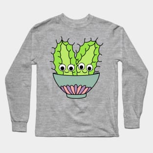 Cute Cactus Design #245: Prickly Pear Cacti In Dainty Bowl Long Sleeve T-Shirt